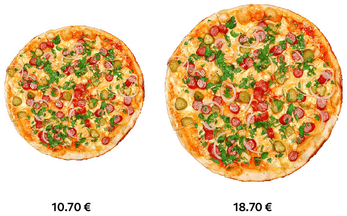 Dues pizzes del mateix tipus de mides differents